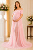 Blush Off Shoulder Tulle Maternity Maxi Gown