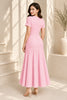Blush Pink Tweed Button Front A Line Midi Dress