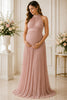 Blush Pleated Halter Maternity Gown