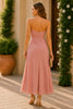 Blush Rose Draped Strapless Midi Dress