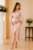 Blush Satin Kimono Sleeve Wrap Midi Dress