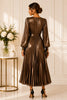 Bronze Radiance Pleated Wrap Midi Dress