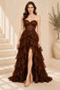 Brown Corset Ruffle High Low Gown