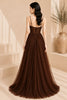 Brown Corset Tulle High Slit Evening Gown