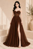 Brown Corset Tulle High Slit Evening Gown
