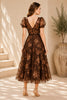 Brown Floral Embroidered Midi Dress