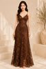 Brown Floral Lace Evening Gown