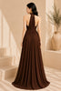 Brown Halter Keyhole Evening Gown