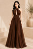 Brown Halter Keyhole Evening Gown