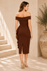 Brown Off Shoulder Ruffle Midi Dress