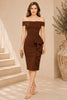 Brown Off Shoulder Ruffle Midi Dress