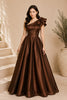 Brown One Shoulder Bow Ballgown Evening Dress