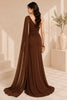 Brown One Shoulder Cape Evening Gown