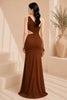 Brown One Shoulder Cutout Evening Gown