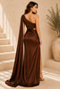 Brown One Shoulder Draped Cape Gown