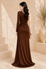 Brown One Shoulder Long Sleeve Evening Gown