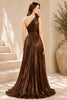 Brown One Shoulder Pleated Gown