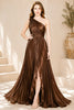 Brown One Shoulder Pleated Gown