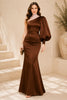 Brown One Sleeve Satin Mermaid Gown