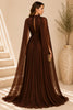 Brown Pleated Cape Evening Gown