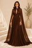 Brown Pleated Cape Evening Gown