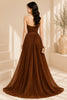 Brown Pleated Corset Evening Gown