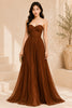 Brown Pleated Corset Evening Gown