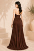 Brown Pleated Halter High Slit Evening Gown