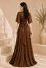 Brown Ruffle Wrap High Low Maxi Dress