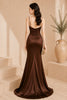 Brown Satin Cowl Neck Mermaid Evening Gown