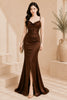 Brown Satin Cowl Neck Mermaid Evening Gown