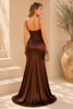 Brown Satin Cowl Neck Evening Gown