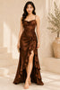 Brown Satin Ruffle High Low Evening Gown