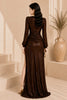 Brown Sequin Wrap High Slit Evening Gown