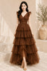 Brown Tiered Tulle Ruffle Maxi Dress