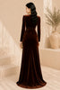 Brown Velvet Wrap High Slit Evening Gown