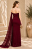 Burgundy Cape Column Evening Gown