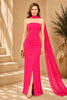 Pink Cape Column Evening Gown