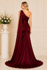 Burgundy Cape One Shoulder Gown