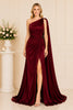Burgundy Cape One Shoulder Gown