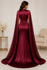 Burgundy Cape Satin Evening Gown