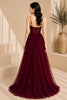 Burgundy Corset Tulle High Slit Evening Gown