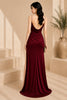 Burgundy Cowl Neck High-Slit Evening Gown