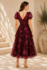 Burgundy Floral Embroidered Midi Dress