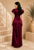 Burgundy Flutter Sleeve Wrap Evening Gown