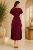 Burgundy Flutter Sleeve Wrap Midi Dress