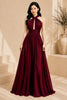 Burgundy Halter Ruffle Evening Gown