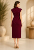 Burgundy High Neck Knot Waist Midi Dress