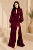 Burgundy Keyhole Balloon Sleeve Evening Gown