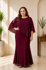 Burgundy Lace Cape Maxi Dress